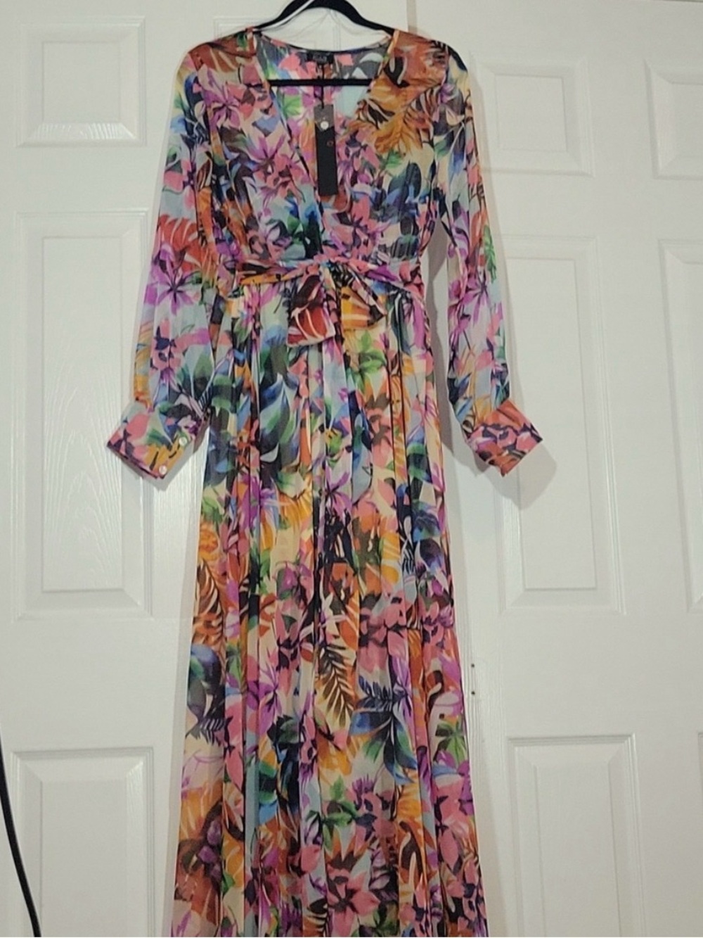 Tropical Floral V-Neck Maxi Dress in Multi-Color